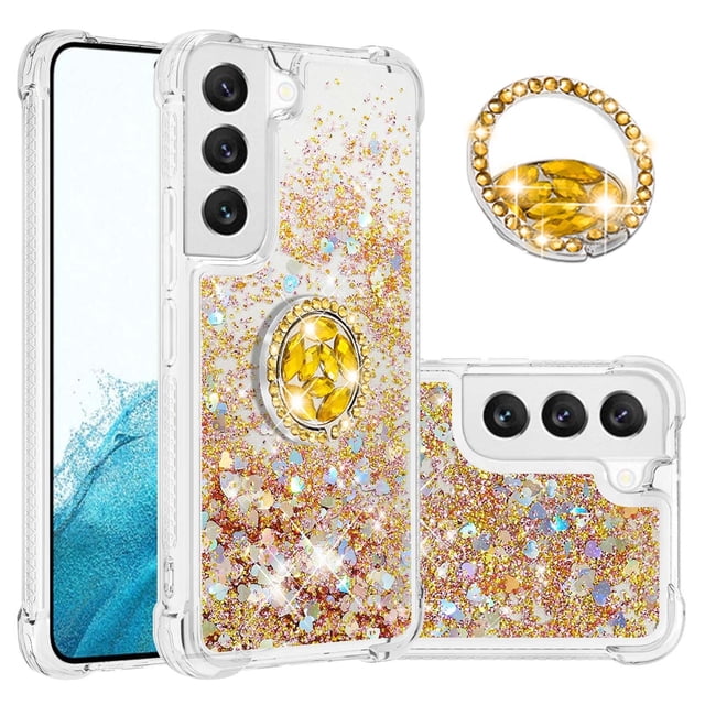Funda para Samsung Galaxy S23 5G con Brillo Líquido Flotante, Purpurina, Parachoques y Anillo Giratorio Soporte