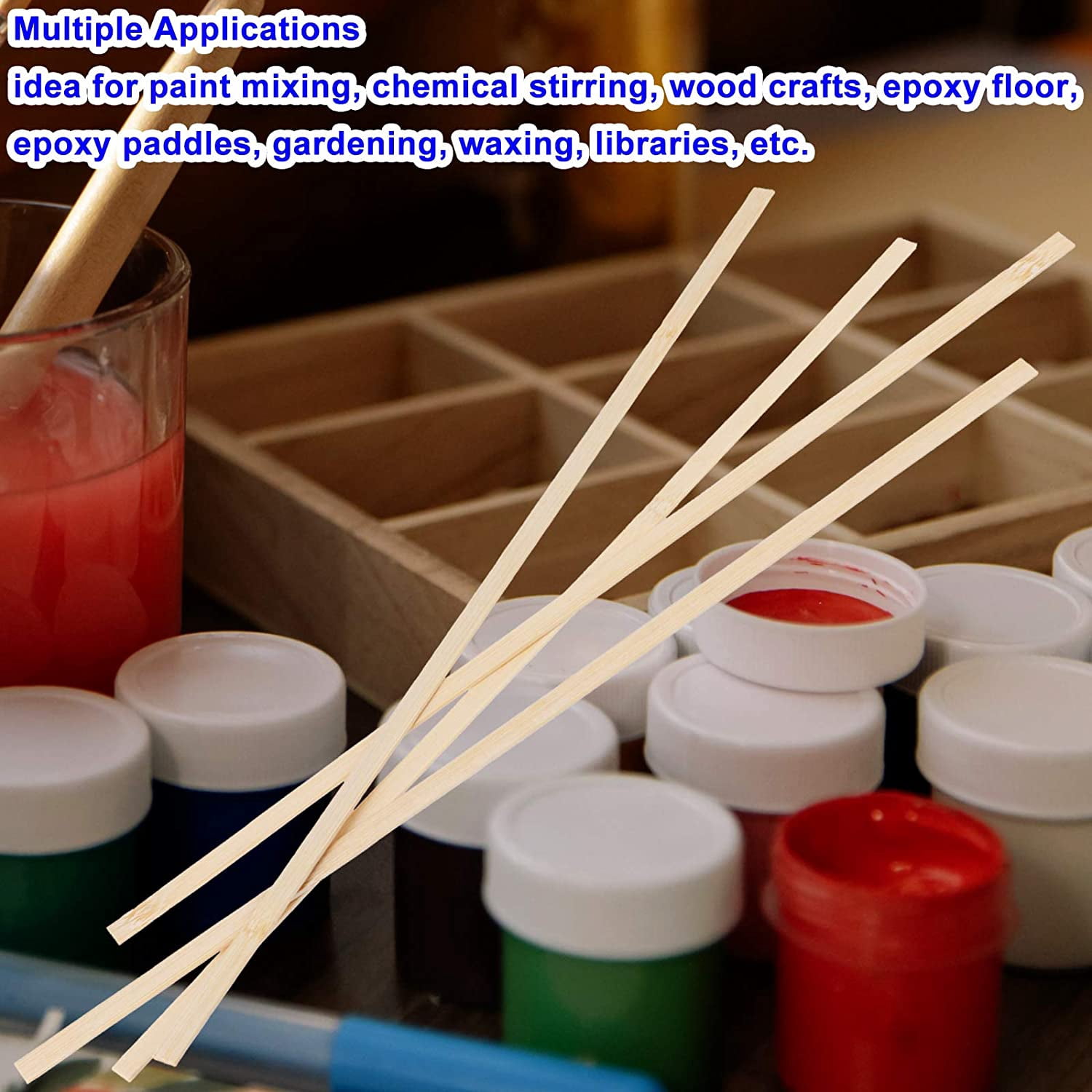 600pcs Natural Bamboo Sticks, 15.5x0.35 Inch Craft Sticks for Paint Stirring, Mixing Epoxy Resin, Waxing Wooden Crafting