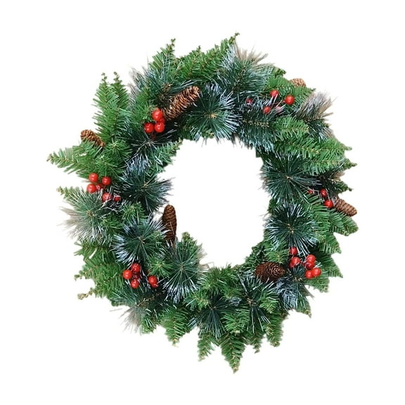 Artificial Christmas Wreath with Pine Cones and Red Berries, 17.7 Inch Winter Holiday Wreath for Front Door, Window, Indoor Outdoor Hanging Xmas Decoration, Farmhouse Christmas Home Décor