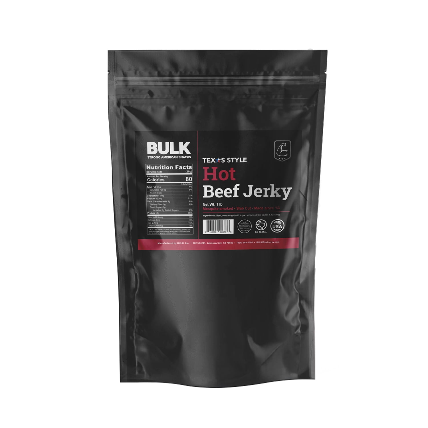 BULK Beef Jerky Texas Style Dried Beef, Low Fat and Calorie Snacks, Hot
