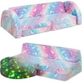 thumbnail image 3 of LinkRomat 10Pcs Modular Kids Play Couch Glow, Convertible Play Couch, Instant Rebound 28D Foam Toddler Couchs, Kids Imaginative Furniture for Playroom (Colorful & Unicorn), 3 of 10