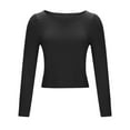 thumbnail image 5 of TIHLMK Long Sleeve Blouse Shirt Women's Casual Fashion Comfortable Solid Color Round-Neck Long Sleeve Tops Blouse Black, 5 of 8