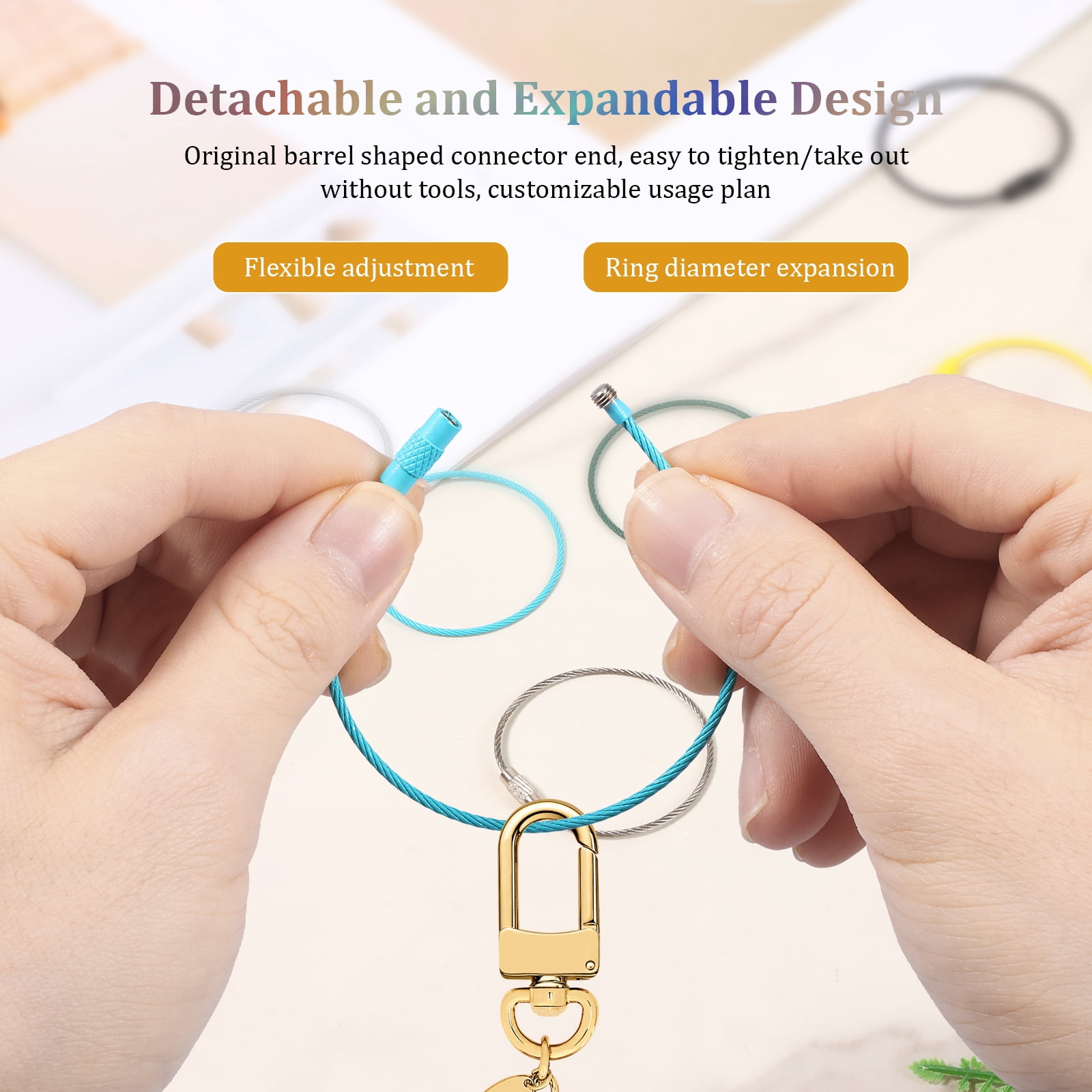 100/200 PCS Keychain 5.9 Inches Wire Ring 0.059 Inches Thickness Cable Loop Ring for Hanging Luggage Tag Key and ID Card