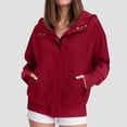 thumbnail image 2 of idosla Womens Corduroy Hooded Jackets Casual Zip Up Sweatshirt Jacket Trendy Fall Winter Coat Hoodies with Pockets (Red, XL), 2 of 4