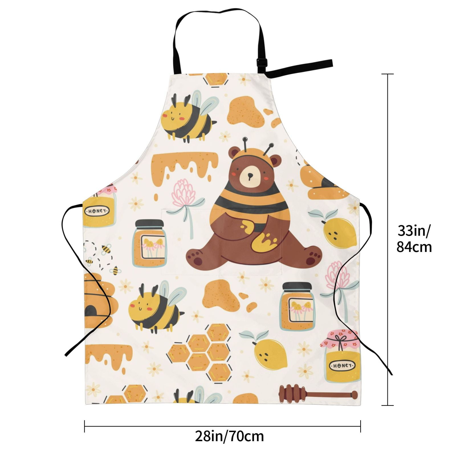 Kdxio Cute Bee Honey Jar Hive Bear Apron with Pockets Adjustable Kitchen Aprons for Men Women Waterproof Aprons for Cooking,Drawing,Crafting, Baking Household Cleaning