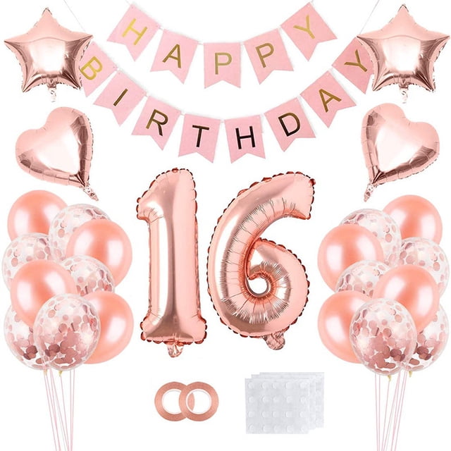 Set de decoración para fiestas de 16 cumpleaños con globos de oro rosa