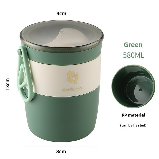 580ml Microwave-Safe 304 Stainless Steel Thermal Container with Sealed Lid – Versatile Compact Design for Breakfast, Soup, Milk & More, Easy to Clean Minimalist Style, PP Green Finish, Ideal for