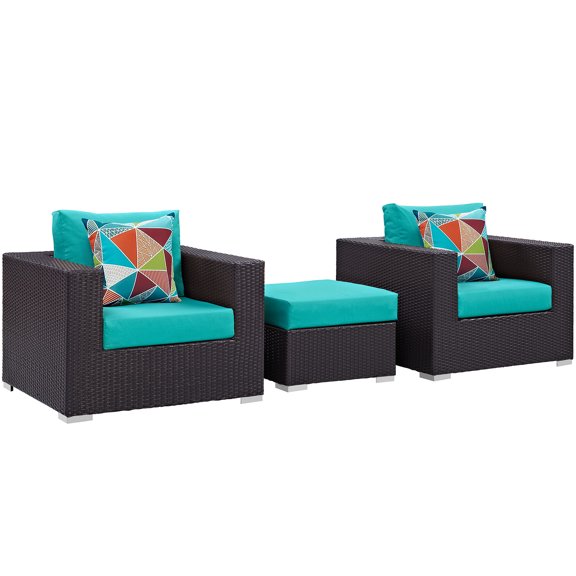 Modern Contemporary Urban Design Outdoor Patio Balcony Three PCS Sofa Set, Blue, Rattan