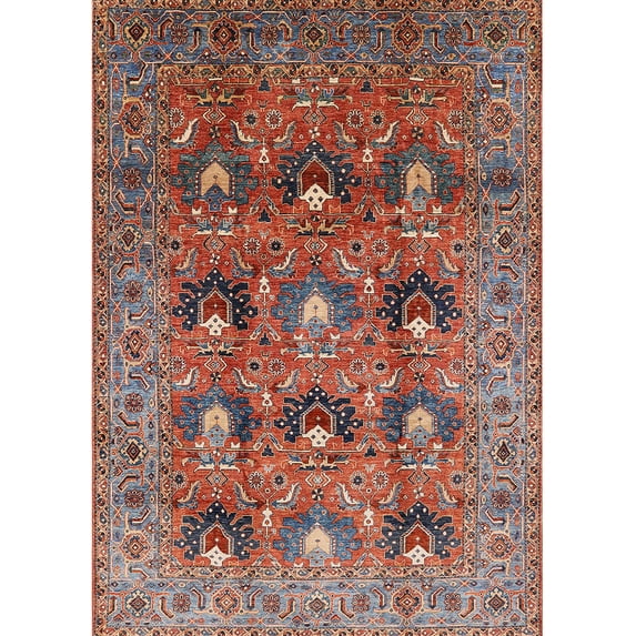 Ahgly Company Indoor Rectangle Mid-Century Modern Fire Brick Red Oriental Area Rugs, 2' x 4'