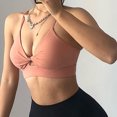 thumbnail image 2 of Xfvqtps Ruching Workout Bra for Women Low Support V Neck Padded Spaghetti Strap Ring Yoga Backless Sports Bra Pink, 2 of 4