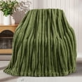 thumbnail image 3 of Exclusivo Mezcla Fleece Throw Blanket for Couch, Super Soft 3D Striped Jacquard Blanket, Lightweight Fuzzy Cozy Blankets, Olive Green, 50"x60", 3 of 9
