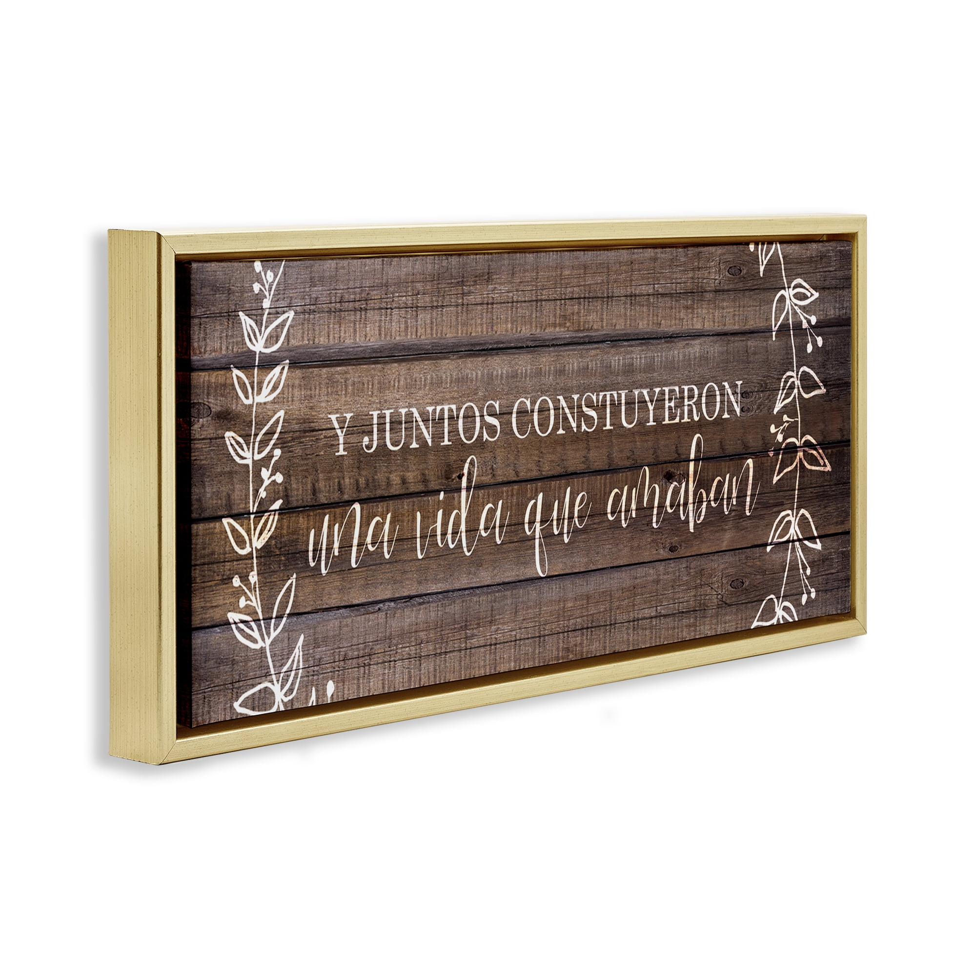 Stupell Industries Una Vida Construida en Amor Inspirational Quotes & Sayings Painting Gold Floater Framed Art Print Wall Art, 31 x 14