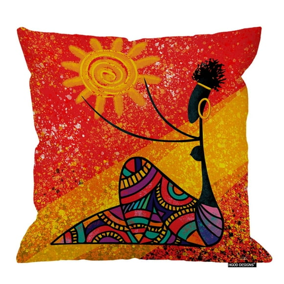 HgOD DESIgNS African girl Pillow cover,Abstract African girl Holds The Sun Digital Painting Artwork cotton Linen cushion covers Home Decorative Throw Pillowcases 18x18inch