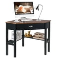 thumbnail image 1 of Gymax Bureau d'Ordinateur d'Angle Table d'Écriture pour Portable Poste de Travail avec Tiroir et Étagères Brun, 1 of 10