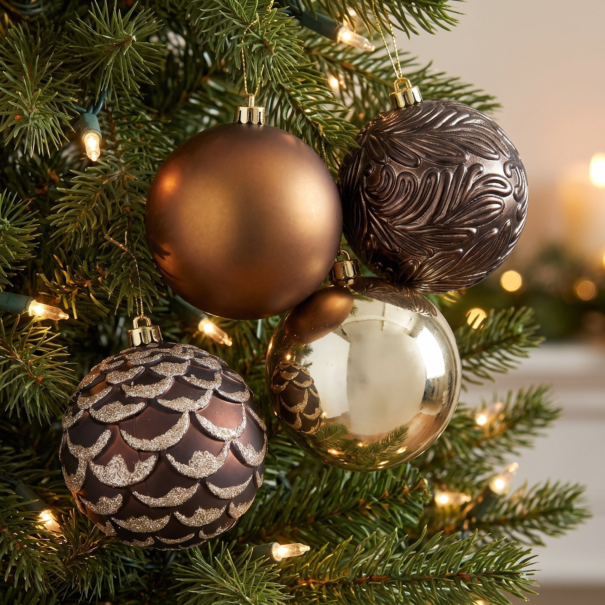 8-Count Bronze/Brown/Champagne Ball Shatterproof Christmas Ornaments, 4.5", by Holiday Time