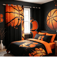 thumbnail image 2 of Homewish Initial B Letter Black Out Curtains for Kids, Cartoon Basketball Sport Curtains Pack of 2 (42x63 Each), Black Orange Bedroom Curtains, Window Curtains Decor, 2 of 6
