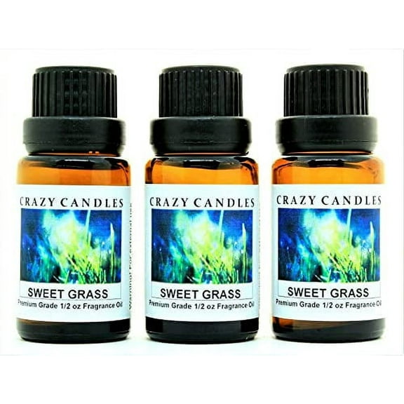 Crazy Candles Sweet Grass 3 Bottles 1/2 Fl Oz Each (15ml) Premium Grade Scented Fragrance Oil (Fresh and Clean Aroma)