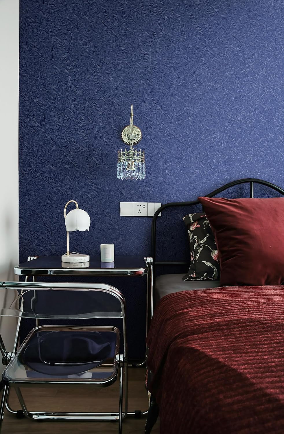 393"x 17.3" Wallpaper Silk Dark Blue Peel and Stick Wallpaper Dark Blue Contact Paper Self Adhesive Removable Solid Color Wall Paper for Bedroom Walls Vinyl Rolls