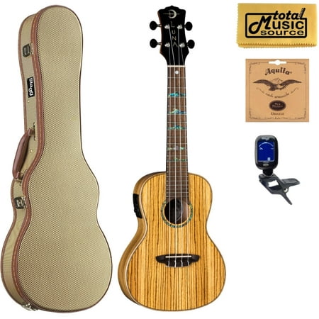 Luna UKE HTC ZBR High Tide Series Zebra Concert A/E Ukulele w/ Tweed Case Bundle