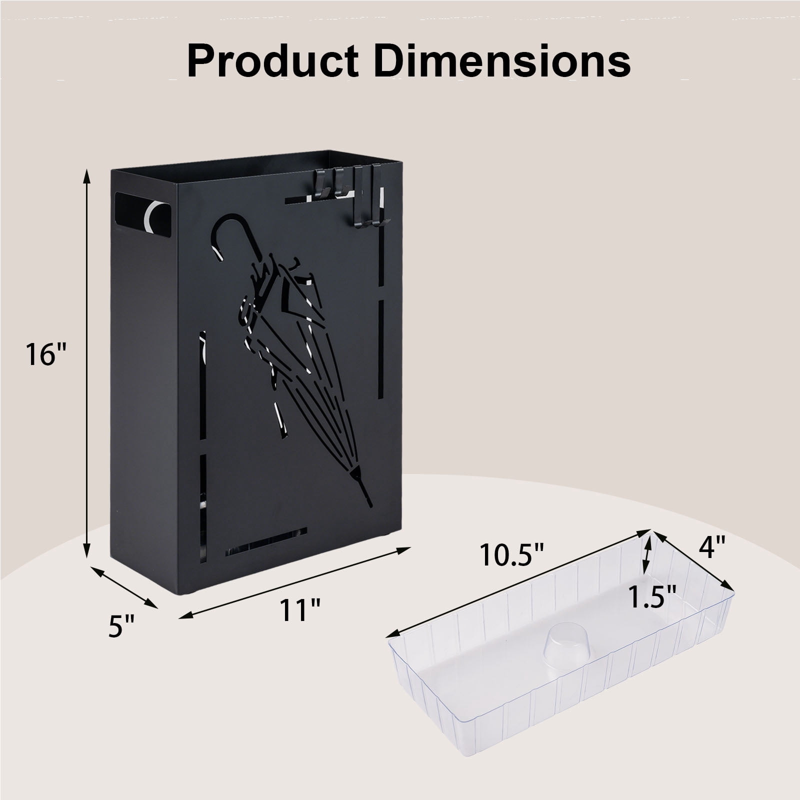Costway Metal Umbrella Stand with Removable Drip Tray and 4 Hanging Hooks,Cutout Design