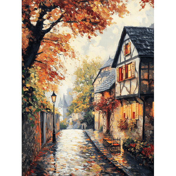 Autumn Street Scene Canvas Painting， Suitable for Living Room， Bedroom， Dining Room， Office， Hallway Decoration