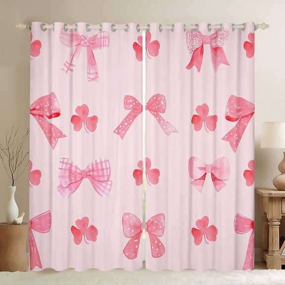 Erosebridal Cute Clover Bow Black Out Curtains for Girls,Kids Teens Dreamy Flowers Bowtie Curtains Pack of 2 (42x63 Each),Super Cozy Room Decor