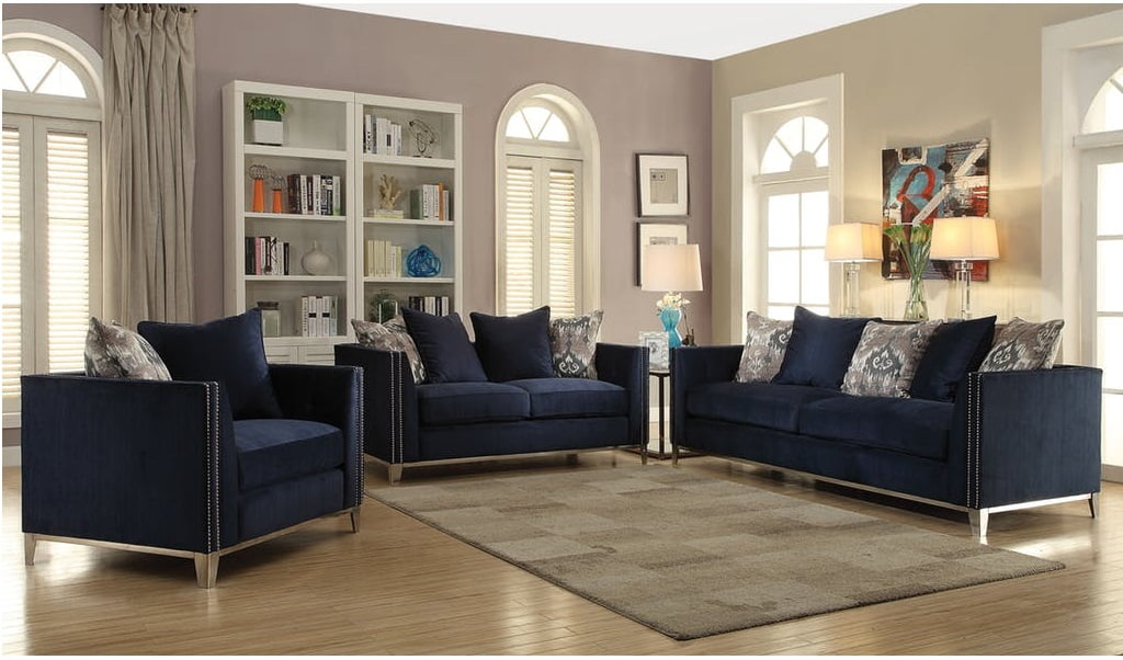 Navy blue couch 2024 in living room