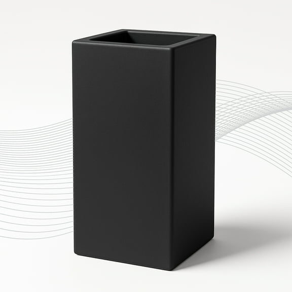 LeisureMod Terra Fiberstone and MGO Clay Planter, Mid-Century Modern Tall Square Planter Pot for Indoor and Outdoor (Black, 31 Inch)