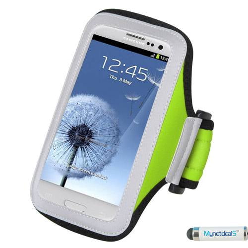 Premium Sport Armband Case for ASUS  PadFone X - Green + MYNETDEALS Mini Touch Screen Stylus