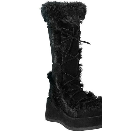 Demonia Suede Platforms - 2 3/4 Inch Platform Knee Boots Black Suede Fleece Cuff Gothic Demonia
