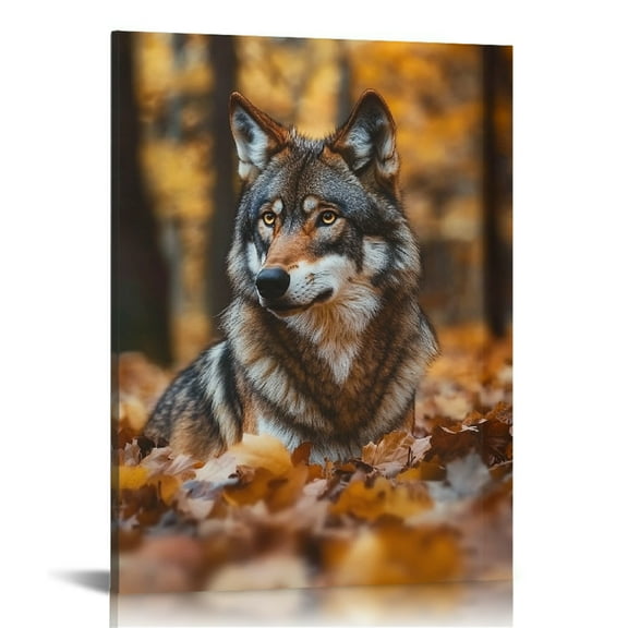 Patifu Wolf Leaves Trees Canvas Wall Art Home Office Decor 12x16 in