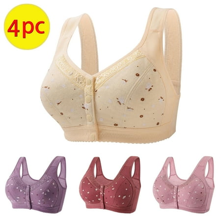 GERsome Women s 4 Pack Button Front Sleep Bra Wireless Post-Surgery Bra Active Yoga Sports Bras Comfort T-shirt Bra Convenient Snap Sleep Bra for Women Plus Size Full Coverage Bra XXXXL