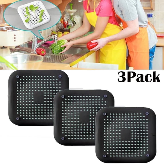 Shower/Bath Drain Cover,3-Pack Tub Square Drain Plug, Kitchen, Bathroom Black