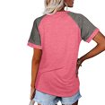 thumbnail image 1 of Femmes T-Shirt Couleur Bloc Manches Courtes Top Rond Causal Été T-Shirt Femmes Causal Chemisier, Rose, S, 1 of 6