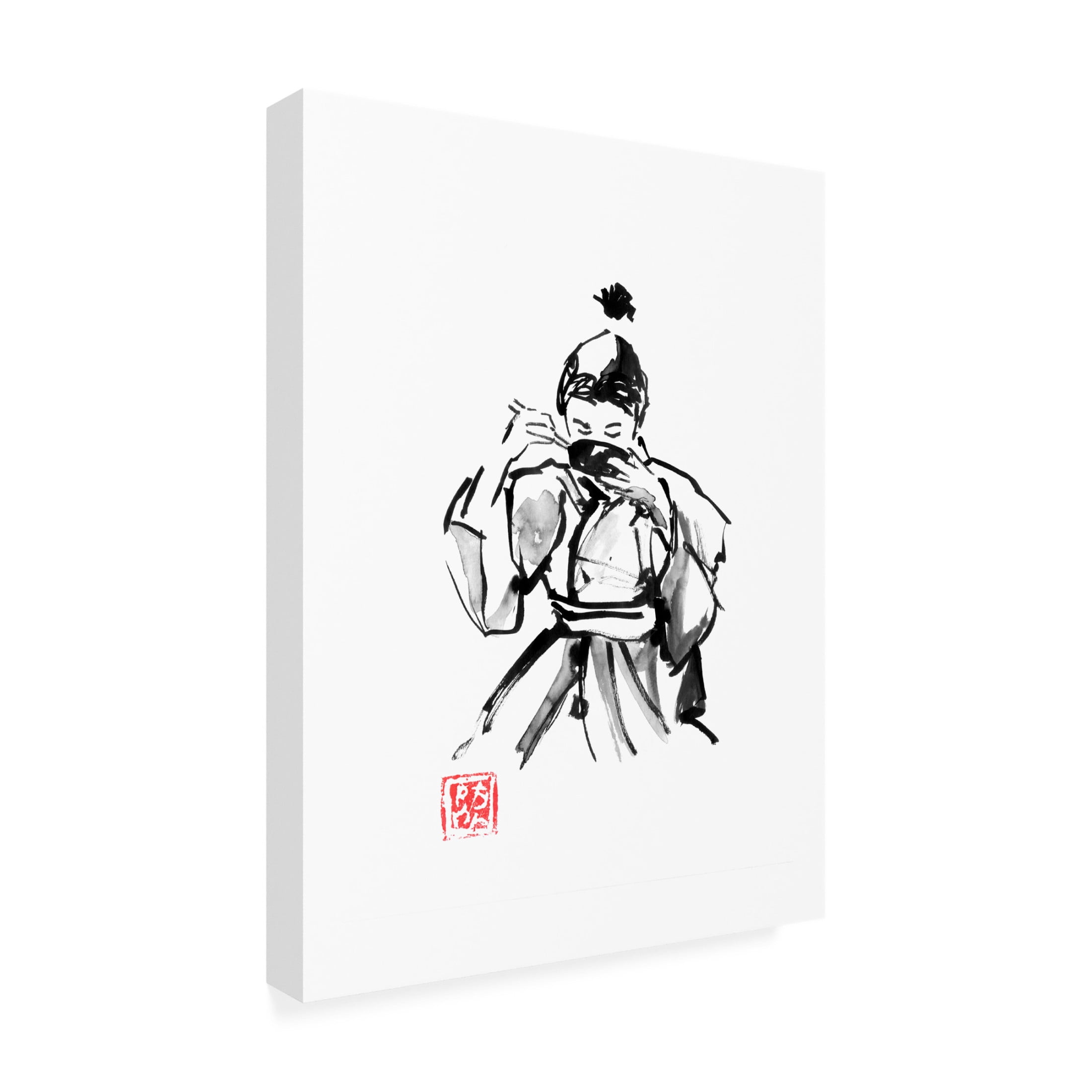 Canvas Wall Art - Pechane 'Boy Eating Rice' Wall Art for Living Room, Bedroom, or Office Décor by Trademark Fine Art - 35 x 47 Inches
