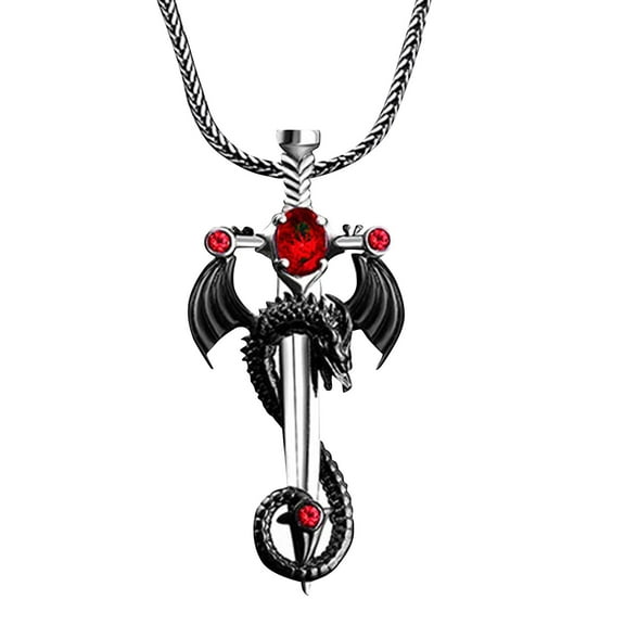 Necklace for Women & Men, Gothic Dragon Sword Pendant Dragon-wrapped Sword Gemstone Couple's Necklace, Red Snake Bone Chain Unique Gift for Her (Women's Style )