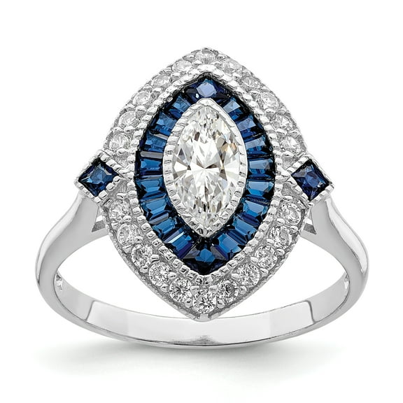 Primal Silver Sterling Silver Rhodium-plated Cubic Zirconia and Synthetic Blue Spinel Ring