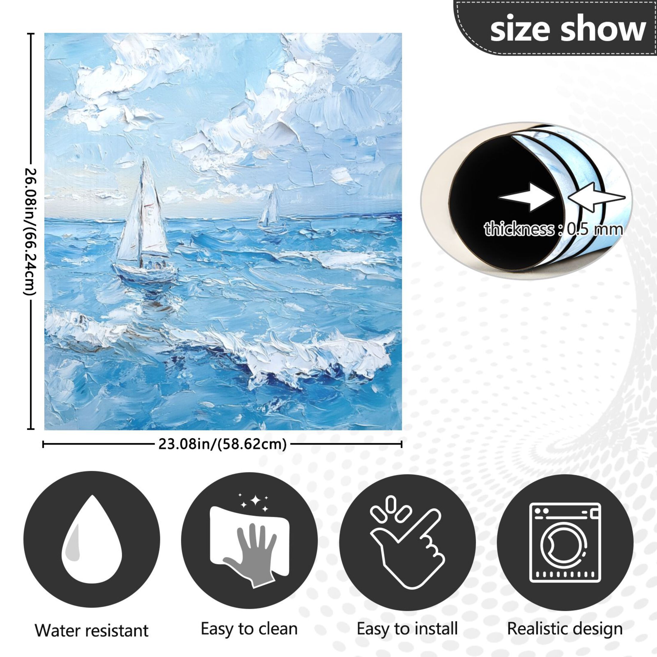 Dishwasher Magnetic Sticker 23x26 Inch Refrigerator Magnetic Sticker Washing Machine Magnetic Sticker Kitchen Panel Magnetic Sticker Home Decor Oil Painting Sea