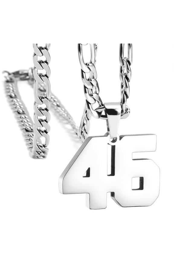 Men's and Women's Stainless Steel Classic Simple Personalized Athlete Number Sports Necklace Silver Number 46