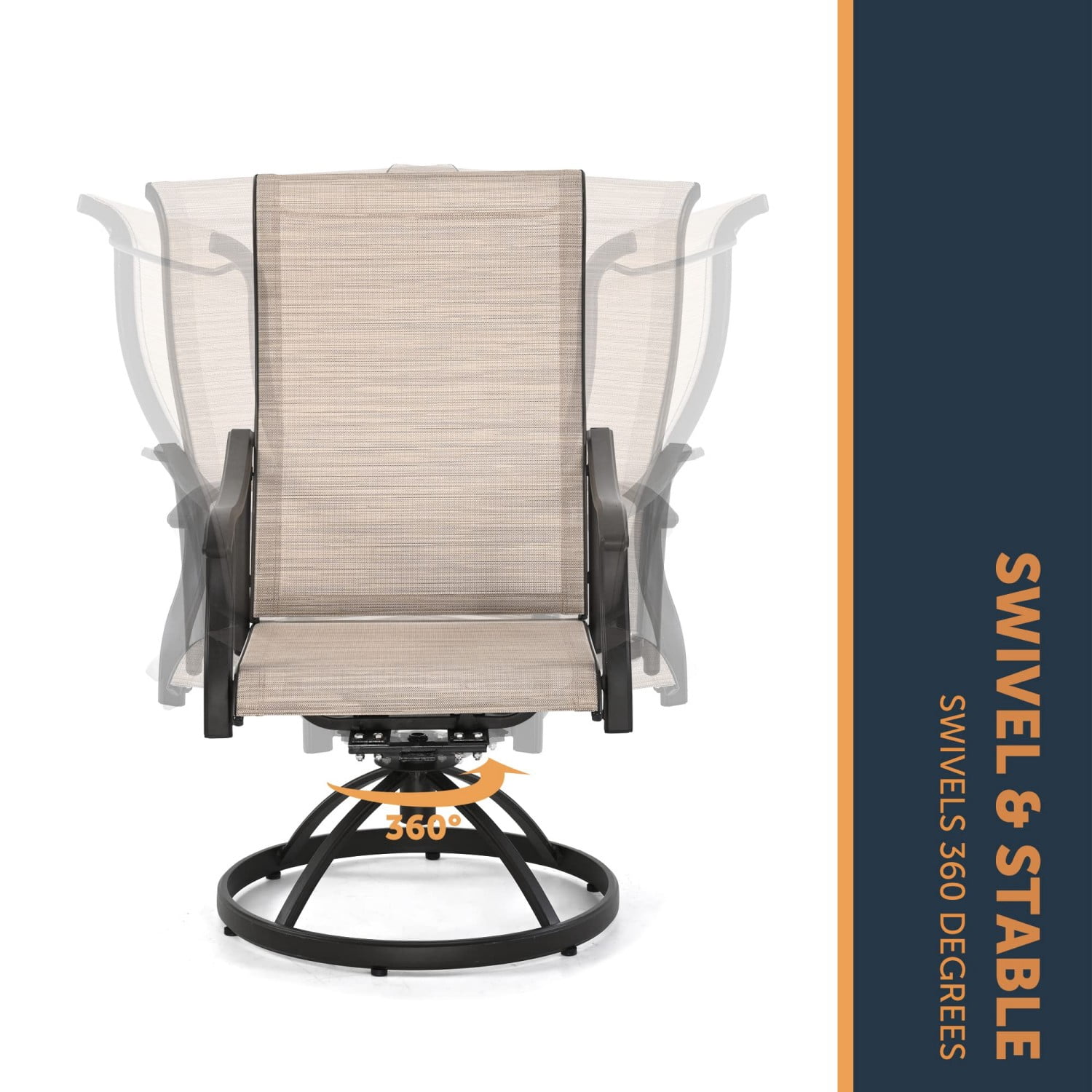 Patio Dining Chairs Set of 2, Outdoor Textilene Swivel Chairs with High Back & Armrests, 360° Patio Furniture for Garden Porch Backyard, Khaki