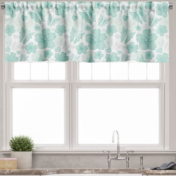Ambesonne Turquoise Valance Pack of 2, Spring Butterflies, 54"X12", Turquoise Seafoam Pearl