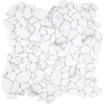 Pebble Tile for Shower Floor Border Kitchen Bathroom Backsplash. Marble Stone Looks Wall and Floor Tile, 10 Sheets, Carrara White.
