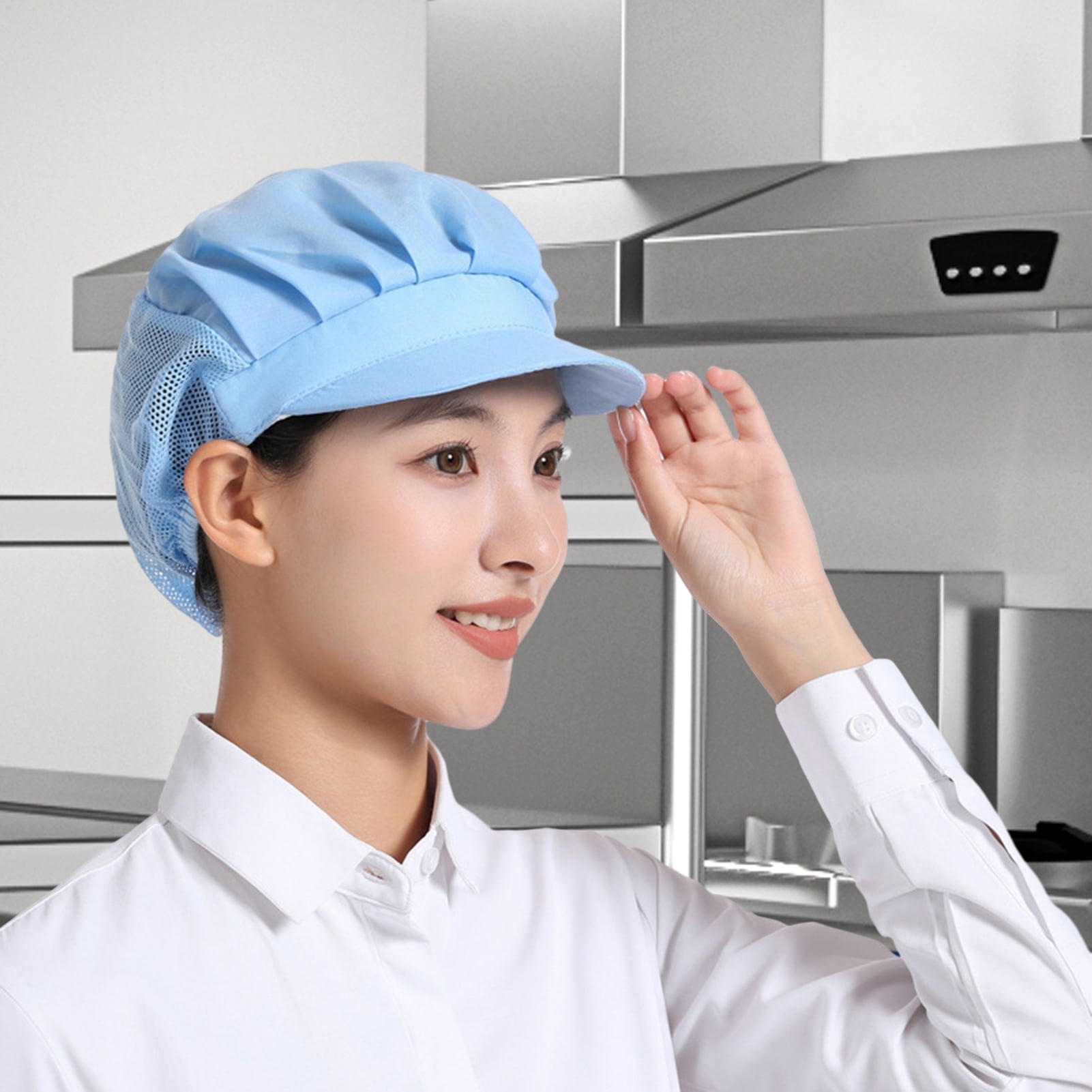 AYYUFE 6PCS Breathable Mesh Working Hat Super Soft High Elastic Washable Lightweight Women Men Hair Cover Cap Workshop Hat,Light Blue