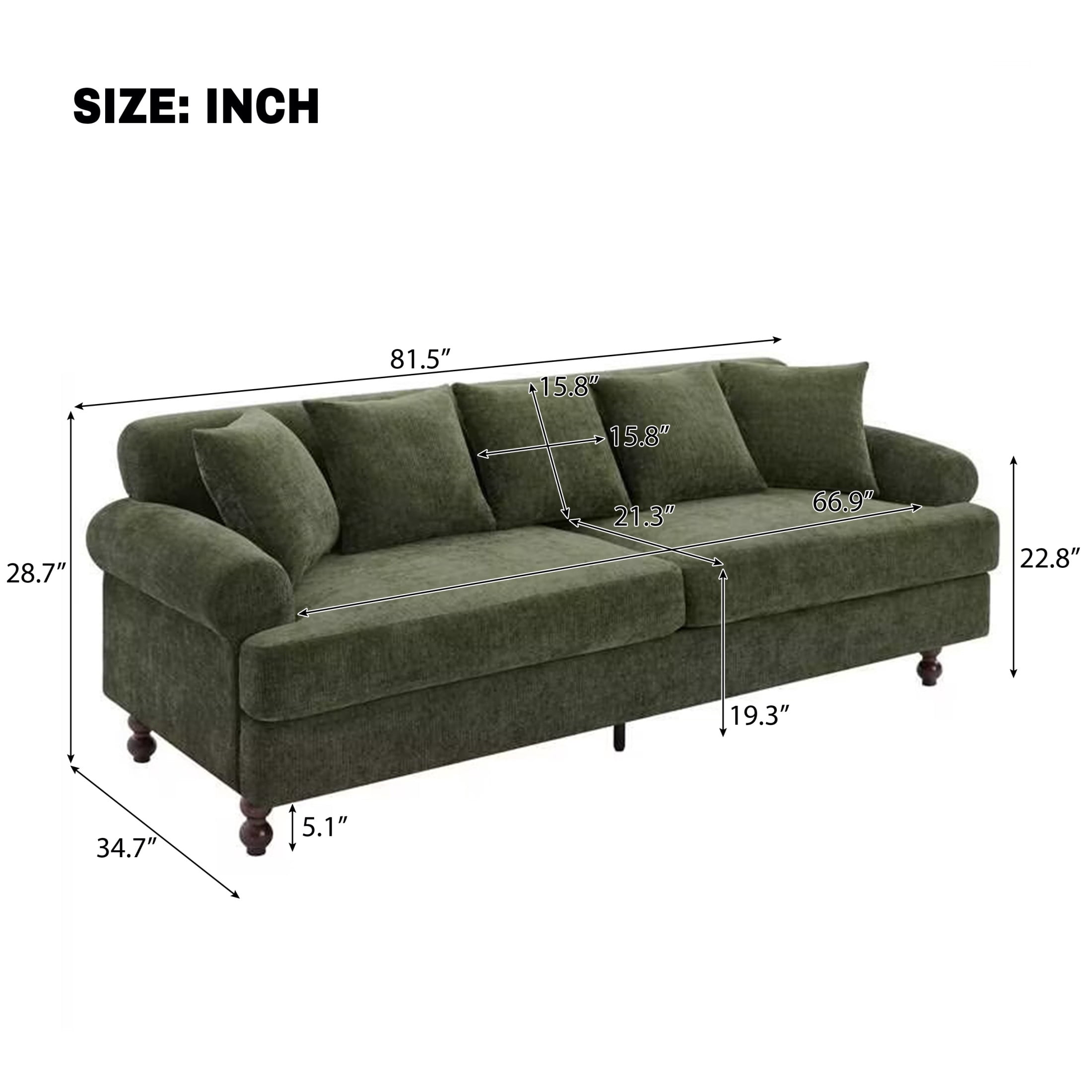Christopher Knight Home 81.5" Chenille Upholstered Sofa, Modern 3 Seater Couch with Pillows, Green