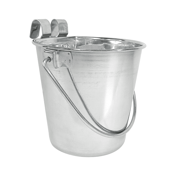 PetYupp Heavy Duty Stainless Steel Flat Side Bucket 2 Quart 64 oz with 2 Hooks