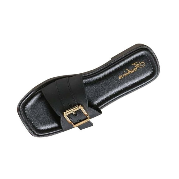 CQONEPT Slide Sandals for Women Dressy,PU Leather Flat Slip on Sandals Cross Strap Open Toe Summer Slide Sandals Black Size 5.5