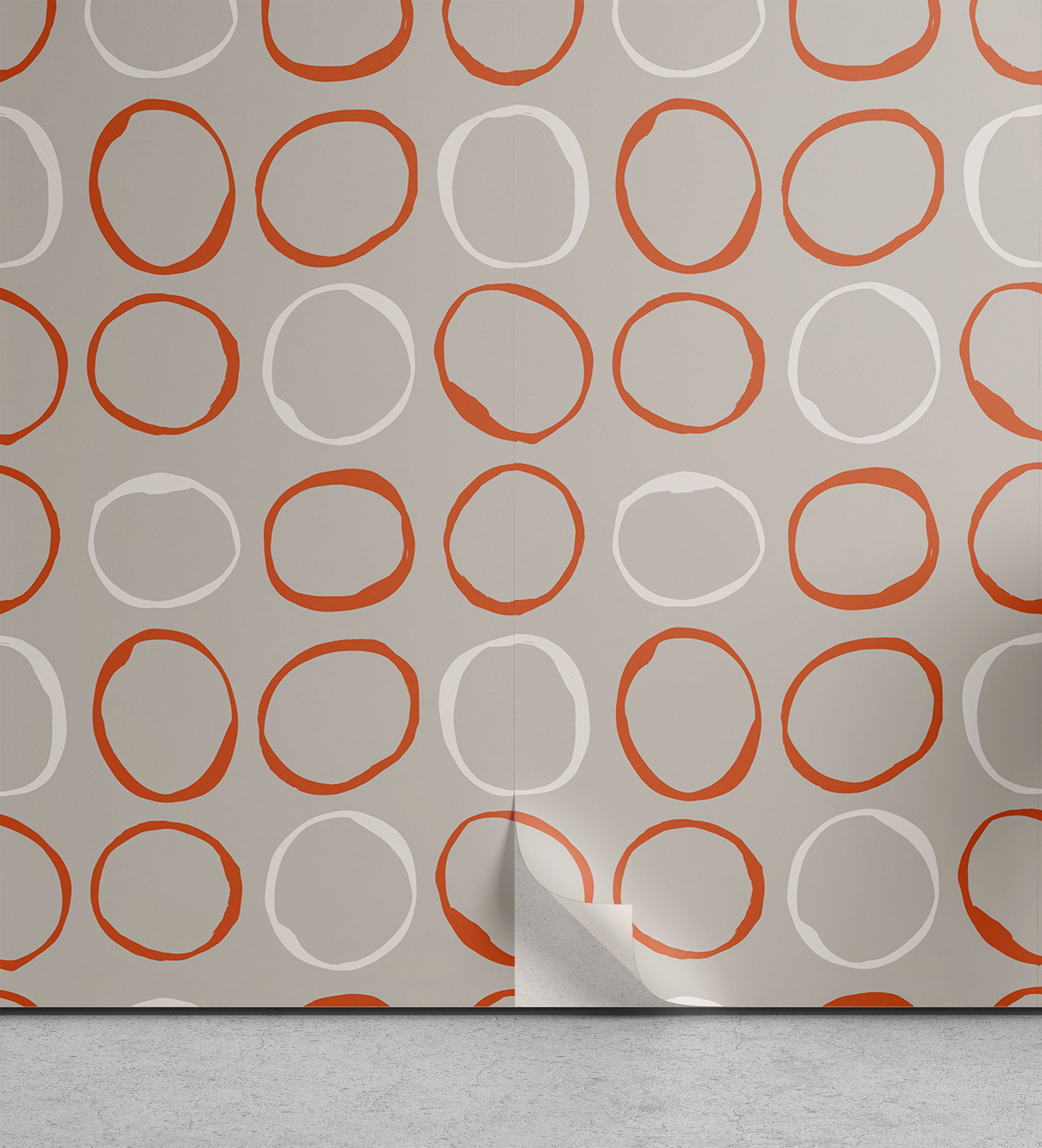 Orange Peel & Stick Wallpaper, Sketchy Circles in Simplistic Style