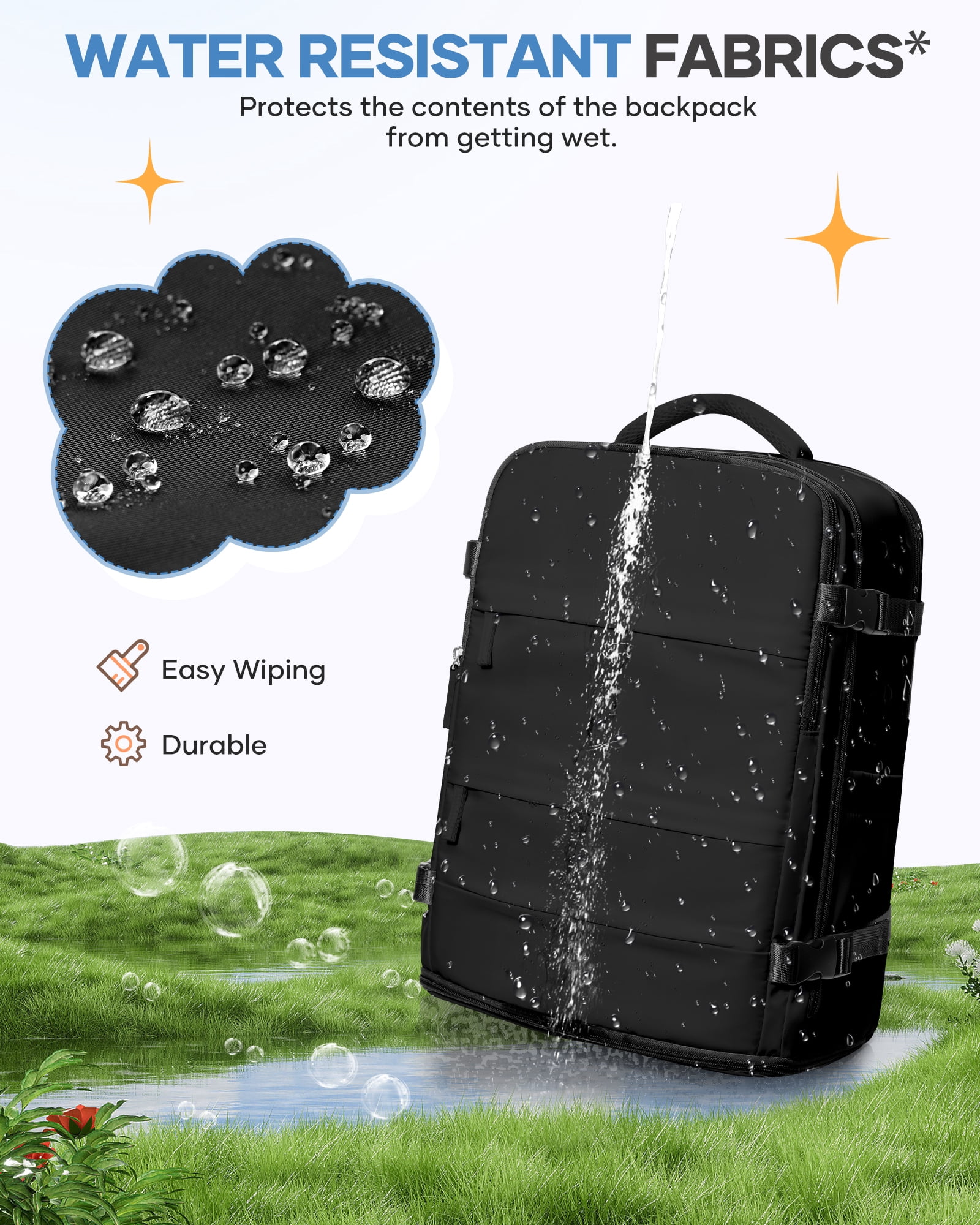Lightweight Backpack Women, Men Carry On Backpack,Hiking Backpack Waterproof Outdoor Sports Casual Daypack Airplane Approved Backpack Student School Bag Black