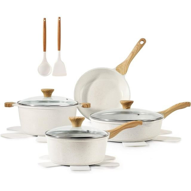 Nonstick Ceramic Cookware Set 13-Piece, Healthy Pots and Pans Set, Non-Toxic Kitchen Cooking Set with Stay-Cool Handles, Silicone Tools and Pot Protectors, PFAS and PFOA Free