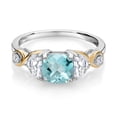 thumbnail image 2 of Gem Stone King 925 Silver and 10K Yellow Gold 3-Stone Ring Cushion Topaz Half Moon Moissanite and Lab Grown Diamond (1.76 Carat Cttw, Size 9), 2 of 4